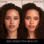 Side-by-side comparison of a woman’s face. Left: “Before” shows natural skin. Right: “After Deep” reveals glowing, perfected skin with RMS Beauty Hydra Setting Powder. Text below reads, “Skin-Perfecting Results.”.