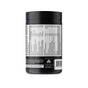 A black plastic container of Ancient Nutrition Ancient Multi Women’s 50+ Capsules with a detailed nutrition facts and ingredients label in black and grey on white sits on a white surface.