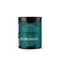 A black container of Ancient Nutrition Organic Super Greens Powder - Bloat Relief with a teal label, emphasizing bloat relief and gut health, features supplement facts in white and yellow text on the back.