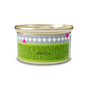 A cylindrical can of Whascally Wabbit Pate Grain-Free Canned Cat Food by I and Love and You features a gold lid and a heart-patterned label with silver and pink hearts. Its green lower section highlights ingredients like Omega 3 fatty acids, ideal for discerning feline connoisseurs.