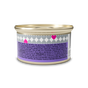A purple and gray can with small pink hearts holds I and Love and Yous Purrky Turkey Pate Grain-Free Canned Cat Food, featuring ingredients and nutritional info on the label, with a metallic top and bottom.