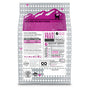 The Naked Essentials Salmon & Trout Grain-Free Dry Cat Food bag by I and Love and You features vibrant text, purple accents, mountain graphics, a sleek cat silhouette, grain-free benefits, prebiotics for digestion, Omega 3 & 6 for healthy skin, and USA-made icons.