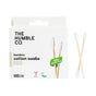 A box of The Humble Co. Cotton Swabs - Spiral Tip - White is pictured with two swabs beside it. The eco-friendly, 100% plastic-free packaging states they are cruelty-free, vegan, and ideal for makeup touchups. Contains 100 swabs.