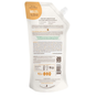 A beige spout pouch of Babo Botanicals Sensitive Baby Baby Shampoo & Wash, designed for very sensitive skin, displays ingredients and usage directions on the back. This refill emphasizes its environmental advantages and contains a gentle, plant-based cleanser ideal for delicate baby care.
