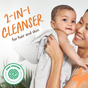 A smiling woman holds a baby wrapped in a towel. Text reads “2-in-1 Cleanser for hair and skin.” A green EWG Verified seal appears in the bottom left corner. Babo Botanicals Sensitive Baby Baby Shampoo & Wash is a plant-based cleanser that doubles as a sensitive baby shampoo, perfect for your little one’s delicate skin and hair.