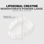 White powder on a plain background, labeled as Codeage Liposomal Creatine Monohydrate Large. This micronized creatine monohydrate offers enhanced bioavailability for fitness. Natural color variation may occur.