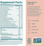 Supplement Facts label for True Grace One Daily Women's Multivitamin, with chelated minerals, vitamins & organic mushroom blend. Icons: Fruiting Body, Vegan, Soy Free, Gluten Free, Dairy Free. NON GMO Project Verified & B Corp logos shown.
