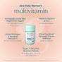 A product image of True Grace’s One Daily Women’s Multivitamin – For Immune, Energy, Daily Balance & Beauty Support – shows the bottle with benefits like chelated minerals, added herbs, vegan D3, fermented nutrients, and organic mushroom blend.