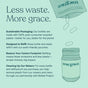 Illustrated graphic of True Grace Prenatal Multivitamin Tablets and refill container, showcasing sustainable packaging that cuts carbon footprint and helps clean oceans, in partnership with ReSea Project.