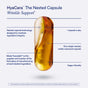 A single amber Ritual HyaCera capsule is centered on a light background, with text highlighting its clinically proven wrinkle support, nested capsule design, daily dose, vanilla essence, traceable ingredients, and vegan-friendly formula.