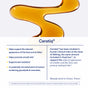 Golden liquid droplets are displayed on a white background above text about HyaCera by Ritual, highlighting its clinically proven benefits for improving skin smoothness, reducing wrinkles, and enhancing hydration based on clinical study results.