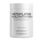 Codeage Methylated Multivitamin+ is a white bottle with 90 vegetable capsules, offering a methylated B-vitamin complex plus essential vitamins and antioxidants.