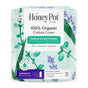 A pack of The Honeypot Companys 100% Organic Cotton Cover Overnight Menstrual Pads - Herbal-Infused features 12 pads with mint, aloe vera, and lavender for cooling comfort. Made with organic cotton cover and wings.