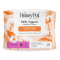 A pack of The Honeypot Company 100% Organic Cotton Cover Pads in a peach and cream floral wrapper; regular, non-herbal pads with wings. Contains 20 sanitary pads.