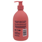 A pink pump bottle of Nudy Rudy Body Wash with black text showcases ingredients like aloe and cloudberry extract. The back label includes a barcode and certification symbols.
