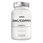 A white bottle labeled Amen Zinc Copper with Probiotics by Codeage, containing 90 vegetarian capsules with zinc picolinate and probiotics, is shown as a dietary supplement against a plain white background.