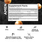 Supplement facts for Amen Zinc Copper with Probiotics by Codeage: capsule includes zinc picolinate, copper glycinate, and probiotics. Icons show zinc, probiotic, vegan & non-GMO, made in the USA, gluten/dairy/soy-free. Black & gold background.