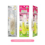Three packages of the Radius Kids EcoFlex™ Floss Pick Starter Kit with Handle are shown, each featuring a yellow handle, white kids’ floss picks, and a pink banner below with the text “Comes with 14 floss picks!” These compostable dental floss picks from Radius are perfect for kids’ daily oral care.