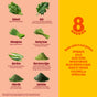 A vibrant infographic showcases 8Greens: Super Greens Gummies (QVC) made with eight real greens: spinach, kale, wheatgrass, barley grass, aloe vera, blue-green algae, chlorella, and spirulina. Each green offers benefits like boosting metabolism or enhancing immunity.