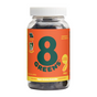 A clear bottle with a bright orange label shows 8Greens in bold green text. Inside are 120 mango-flavored Super Greens Gummies (QVC) with 6 green ingredients that delight your taste buds and strengthen immunity for better health.
