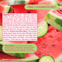 A vibrant label with a watermelon backdrop lists supplement facts and ingredients for 8Greens Super Greens Tablet - Cucumber Watermelon, noting 10 calories per vegan tablet, a natural cucumber watermelon flavor, and immunity support.
