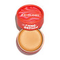 A round, peach-toned Fungdation - Mushroom Foundation by Axiology sits in an open red container labeled with the brand and product name, its colorful, wavy lid placed beside it.