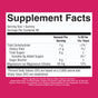 Supplement Facts label for MaryRuth's Magnesium Calm Gummies, featuring serving size, calorie count, total carbohydrates, and magnesium content to help support muscle relaxation and bone health, plus a list of other ingredients—all displayed on a bright pink background.