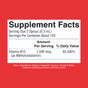 MaryRuth's Methyl B12 Organic Spray supplement facts: 1,500 mcg B12 (methylcobalamin) per serving (2 sprays) for energy metabolism—62,500% DV—with about 120 servings per container. Other ingredients listed below.