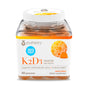 Youtheory Vitamin K2D3 Zero Sugar Gummy comes in a clear plastic container with 60 peach-flavored gummies, supporting cardiovascular, bone, and immune health. The label highlights zero sugar.