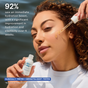 A woman uses the Three Ships Jelly Drops Routine Kit serum for hydration. Text notes 92% saw an immediate hydration boost and improved skin after 4 weeks, based on clinical testing with 25 participants.