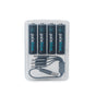 A clear plastic case holds four Paleblue AA USB-C Li-ion Rechargeable Batteries, with a multi-connector USB-C charging cable neatly stored at the bottom.
