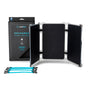 The Paleblue Portable Solar Charger (21 Watts Max Output) features high-efficiency cells, three blue connection cables, and comes in packaging labeled RECHARGE FROM THE SUN, all shown on a white background.