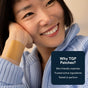 A person smiles with a tan Active Workout Support Patch on their wrist, next to text highlighting the patch’s skin-friendly materials, trusted ingredients, and endurance-boosting performance.