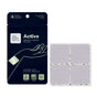 A dark blue rectangular pouch of The Good Patch Active Workout Support Patches next to a sheet of four square adhesive patches.