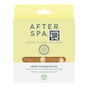 Front of Afterspa Massage & Detox Brush packaging with a window displaying wooden bristles, QR code, green leaf vegan symbol, and English, French, and Dutch text—ideal for exfoliation with premium Afterspa shower spa products.