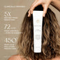 A person with wavy hair holds a tube of Innersense Organic Beauty Air Dry Styling Cream, while text highlights its frizz control, 72-hour frizz reduction, and the smoothing cream’s protection against heat, UV rays, and pollution.