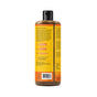 Alaffia’s Authentic African Black Soap All-In-One comes in a brown plastic bottle with a black cap and a yellow label that highlights the product’s benefits and sustainability with text and icons. The label features details about its sulfate-free formula, African Black Soap content, and Fair-Trade shea butter. Near the bottom of the bottle are a barcode and recycling symbol.