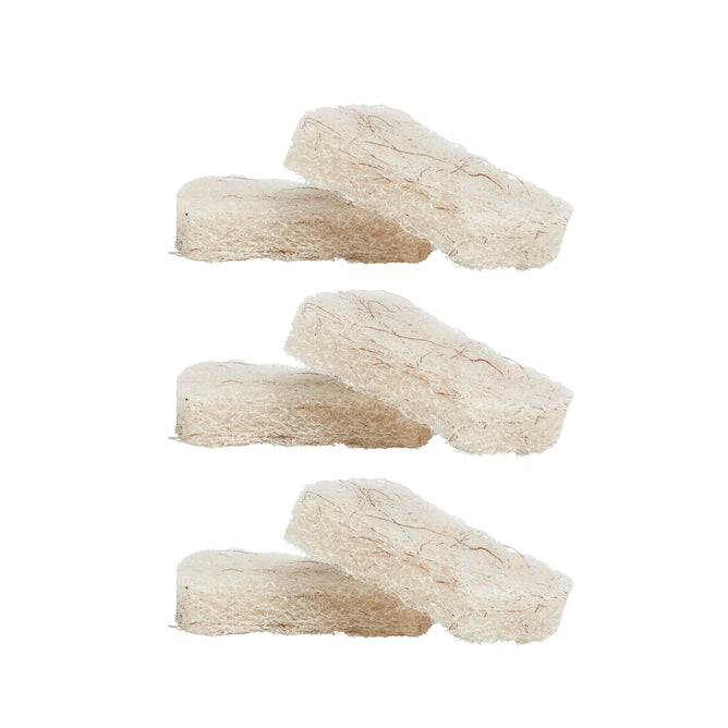 Three All-Purpose Coconut Scouring Pads by Grove Co., 3-pack, stacked in rectangular form on a white background—resembling kitchen essentials for a spotless finish.