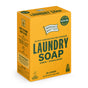 A yellow box of Ingredients Matter Laundry Soap Powder 30 Load in amber and sandalwood scent, featuring easy-pour, plastic-free, hypoallergenic packaging.
