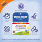 Box of Boiron ArnicaBruise 30C Meltaway Pellets + Bonus Pack—trusted homeopathic bruise relief in convenient, on-the-go tubes with no drug interactions and no need for food or water. An orange banner announces "3rd tube free" while a blue background with icons highlights the natural benefits of Arnica 30C for effective bruise care.