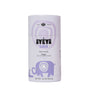 A cylindrical Ayeya Baby Bath Salts container features lavender packaging with a purple elephant and circles. The “Peace” scent, with lavender essential oil, soothes and hydrates baby’s skin. Net weight: 16 oz (453 g).