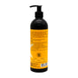A black pump bottle displays Ayeya Nourishing Shampoo with an orange label featuring clean ingredients, product info, moisturizing benefits, usage instructions, brand logos, and a QR code near the bottom.