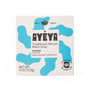 A square box of Ayeya TABS Bar features blue abstract shapes, black text, and symbols. The label notes natural exfoliants, unscented for sensitive skin, and ethically crafted with antioxidant-rich oils. Net wt: 4 oz (113g).