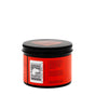 A round, orange Ayeya container with a black lid displays a logo of three horizontal lines. The side features a barcode, small print, and website info. Filled with Whipped Body Butter to nourish and hydrate skin.