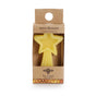 A yellow star-shaped Cake Topper Candle by Big Dipper Wax Works, made from 100% beeswax with a trailing tail, comes in a brown box—an eco-friendly birthday candle choice.