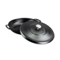 The Lodge Blacklock Cast Iron Braiser with Lid is shown on a white background. This lightweight, triple seasoned, nontoxic cookware in black features two side handles and a matching lid, which is slightly tilted to reveal the interior.