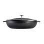 The Lodge Blacklock Cast Iron Braiser with Lid is a lightweight, triple seasoned, black braiser featuring a fitted lid with metal knob—ideal nontoxic cookware for any kitchen, shown from the side on a plain white background.