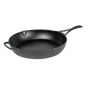 The Lodge Blacklock Blacklock Triple Seasoned Skillet is a black, lightweight cast iron pan with two handles and dual pouring spouts, shown on a white background. This nontoxic cookware is ideal for everyday use.