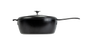 The Lodge Blacklock Cast Iron Deep Skillet With Lid is a triple seasoned, lightweight black skillet featuring a long handle and a silver knob on the lid, displayed against a plain white background.