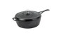 The Lodge Blacklock Blacklock Cast Iron Deep Skillet With Lid—triple seasoned, lightweight, and nontoxic—features one long and one small handle, displayed on a white background as quality cookware for your kitchen.